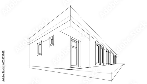 Modern house building architectural 3d illustration