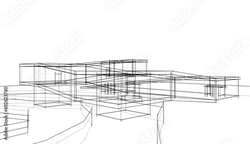 Modern house building architectural 3d illustration