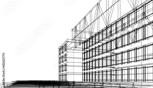 Modern house building architectural 3d illustration