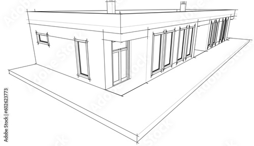 Modern house building architectural 3d illustration
