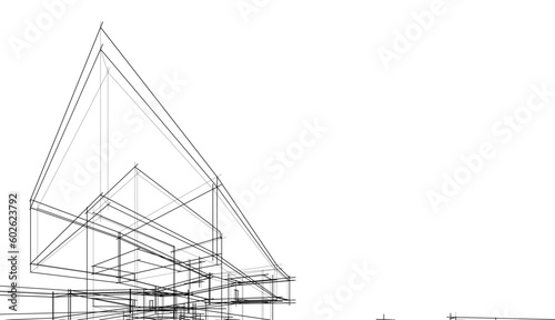 Modern house building architectural 3d illustration