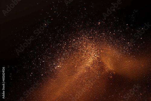 abstract golden yellow orange sand from metal. Wall background with flash from bright light particles of lights. Grunge wall texture background, creepy dark old wall. Arabian sand in the desert. ai