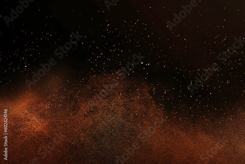 abstract golden yellow orange sand from metal. Wall background with flash from bright light particles of lights. Grunge wall texture background, creepy dark old wall. Arabian sand in the desert. ai