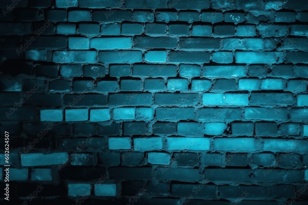 Black brick wall background with blue cyan neon lighting effect. Glowing lights in the dark on empty brick wall background. ai
Black brick wall background with blue cyan neon lighting effect. Glowing lights in the dark on empty brick wall background. ai