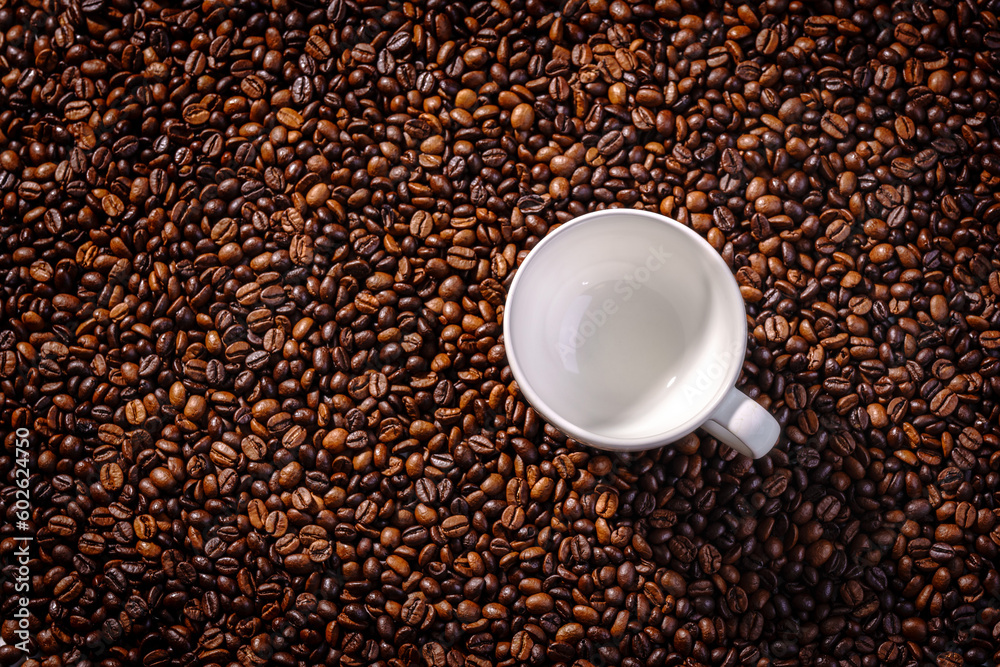 Fototapeta premium Palone ziarna kawy z filiżanką