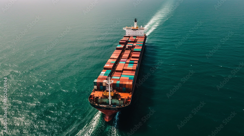 Fototapeta premium drone view of container ship on sea