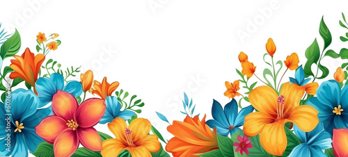 Bright Border Decoration With Colorful Tropical Flowers. Isolated Template. Ai generative