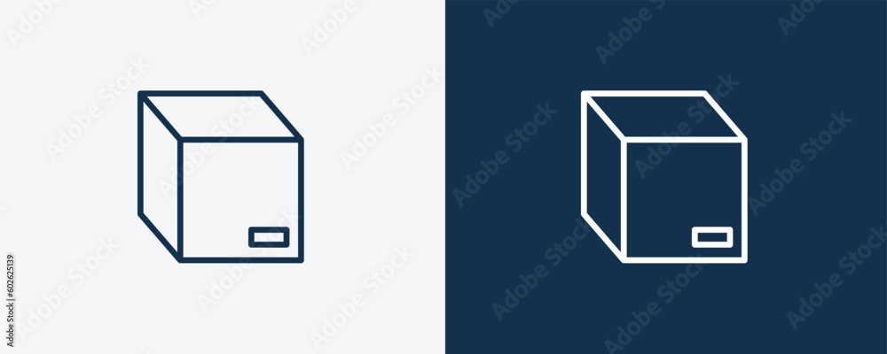 box icon. Outline box icon from delivery and logistics collection. linear vector isolated on white and dark blue background. Editable box symbol. box icon. Outline box icon from delivery and logistics collection. linear vector isolated on white and dark blue background. Editable box symbol.
