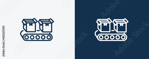 conveyor icon. Outline conveyor icon from delivery and logistics collection. linear vector isolated on white and dark blue background. Editable conveyor symbol.