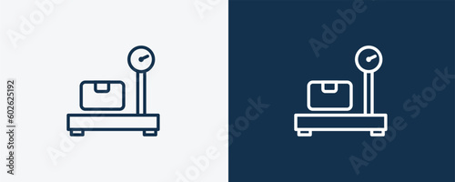 delivery weighing icon. Outline delivery weighing icon from delivery and logistics collection. linear vector isolated on white and dark blue background. Editable delivery weighing symbol.