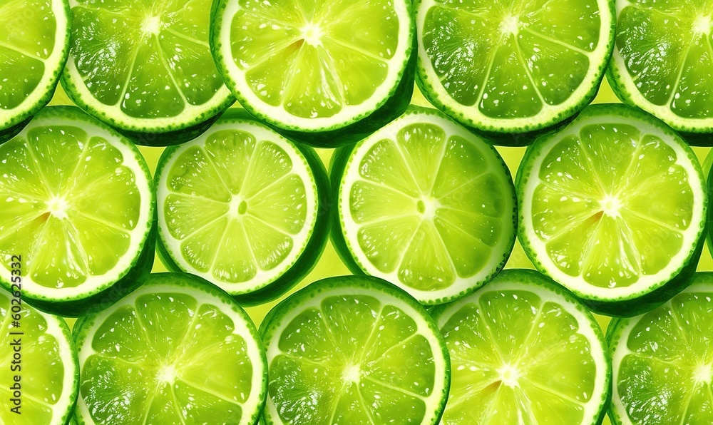 Green lime circles, fresh fruits, summer, background