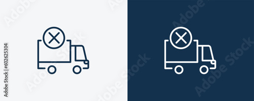 delivery cancelled icon. Outline delivery cancelled icon from delivery and logistics collection. linear vector isolated on white and dark blue background. Editable delivery cancelled symbol.