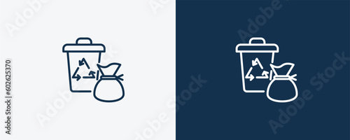 garbage disposal icon. Outline garbage disposal icon from electronic device and stuff collection. linear vector isolated on white and dark blue background. Editable garbage disposal symbol.