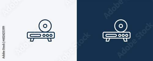 dvd player icon. Outline dvd player icon from electronic device and stuff collection. linear vector isolated on white and dark blue background. Editable dvd player symbol.
