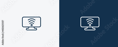 smart tv icon. Outline smart tv icon from electronic device and stuff collection. linear vector isolated on white and dark blue background. Editable smart tv symbol.