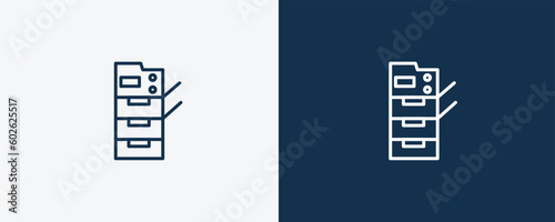 copy machine icon. Outline copy machine icon from electronic device and stuff collection. linear vector isolated on white and dark blue background. Editable copy machine symbol.