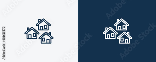 neighborhood icon. Outline neighborhood icon from real estate industry collection. Linear vector isolated on white and dark blue background. Editable neighborhood symbol.
