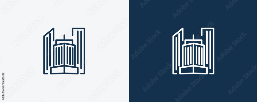 skyscraper icon. Outline skyscraper icon from real estate industry collection. Linear vector isolated on white and dark blue background. Editable skyscraper symbol.