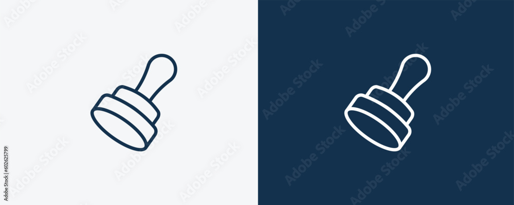 stamps icon. Outline stamps icon from social media marketing collection. Linear vector isolated on white and dark blue background. Editable stamps symbol. stamps icon. Outline stamps icon from social media marketing collection. Linear vector isolated on white and dark blue background. Editable stamps symbol.