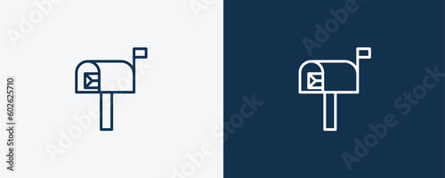 mailbox icon. Outline mailbox icon from real estate industry collection. Linear vector isolated on white and dark blue background. Editable mailbox symbol.