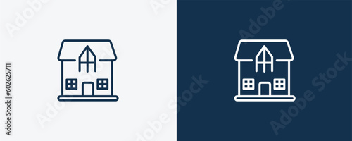 mansion icon. Outline mansion icon from real estate industry collection. Linear vector isolated on white and dark blue background. Editable mansion symbol.