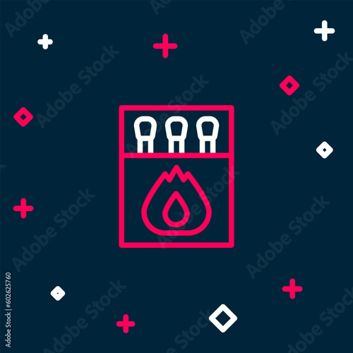 Line Open matchbox and matches icon isolated on blue background. Colorful outline concept. Vector