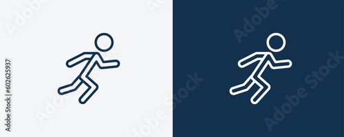 man sprinting icon. Outline man sprinting icon from sport and games collection. Linear vector isolated on white and dark blue background. Editable man sprinting symbol.