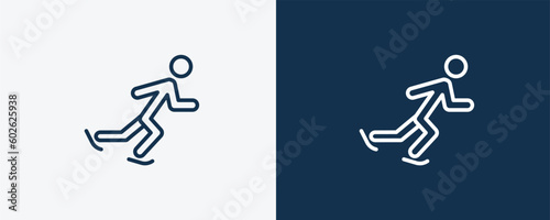 ice skating man icon. Outline ice skating man icon from sport and games collection. Linear vector isolated on white and dark blue background. Editable ice skating man symbol.