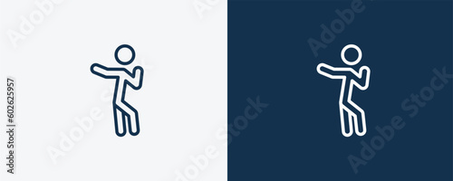 dancing motion icon. Outline dancing motion icon from sport and games collection. Linear vector isolated on white and dark blue background. Editable dancing motion symbol.