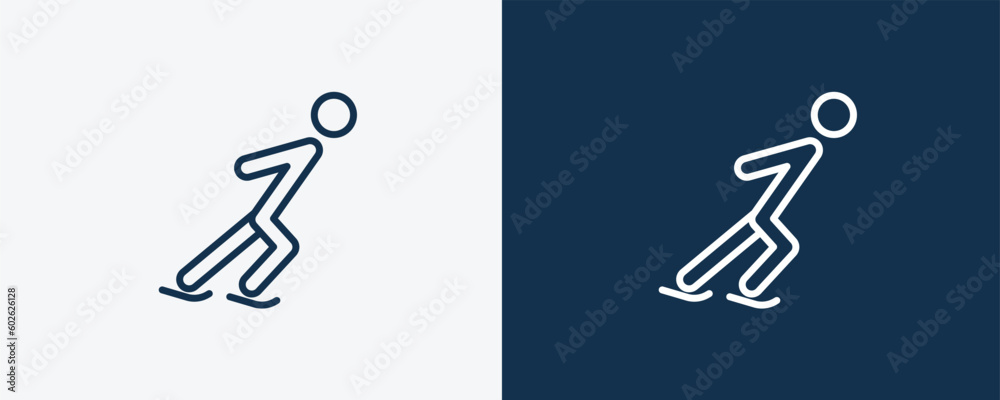 skating sign icon. Outline skating sign icon from sport and games collection. Linear vector isolated on white and dark blue background. Editable skating sign symbol. skating sign icon. Outline skating sign icon from sport and games collection. Linear vector isolated on white and dark blue background. Editable skating sign symbol.