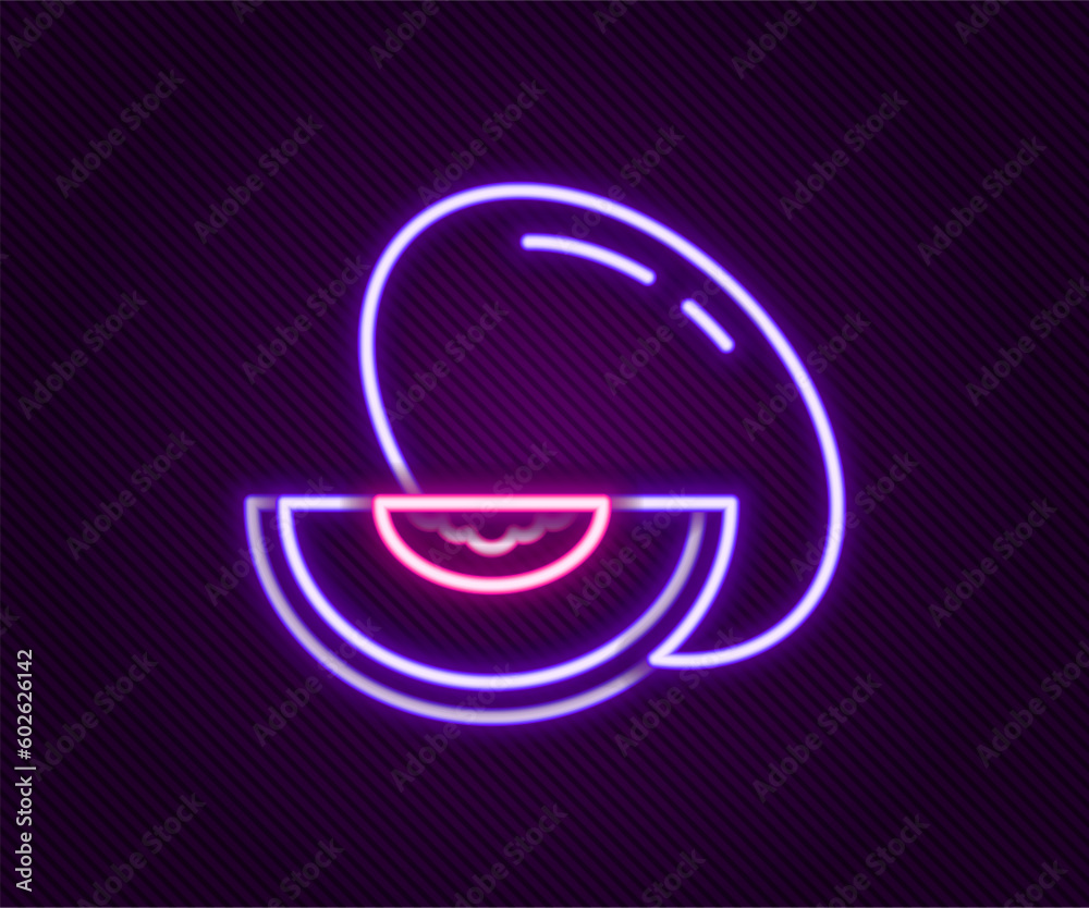 Glowing neon line Melon fruit icon isolated on black background. Colorful outline concept. Vector