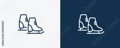 ice skates icon. Outline ice skates icon from sport and games collection. Linear vector isolated on white and dark blue background. Editable ice skates symbol.