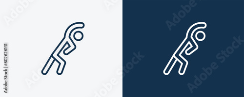 stretching icon. Outline stretching icon from sport and games collection. Linear vector isolated on white and dark blue background. Editable stretching symbol.