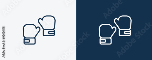 two boxing gloves icon. Outline two boxing gloves icon from sport and games collection. Linear vector isolated on white and dark blue background. Editable two boxing gloves symbol.