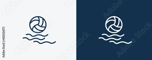waterpolo icon. Outline waterpolo icon from sport and games collection. Linear vector isolated on white and dark blue background. Editable waterpolo symbol.