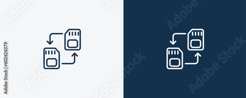 memory transfer icon. Outline memory transfer icon from ai and future technology collection. Linear vector isolated on white and dark blue background. Editable memory transfer symbol.