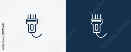 hair clipper icon. Outline hair clipper icon from beauty and elegance collection. Linear vector isolated on white and dark blue background. Editable hair clipper symbol.
