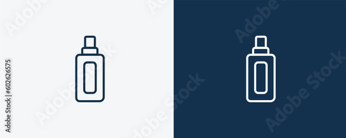 inclined bottle icon. Outline inclined bottle icon from beauty and elegance collection. Linear vector isolated on white and dark blue background. Editable inclined bottle symbol.