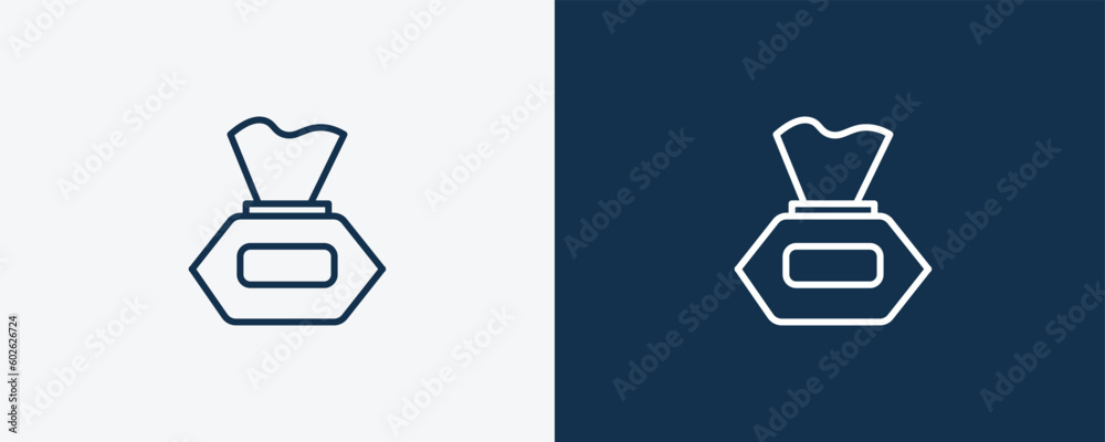 wipes icon. Outline wipes icon from beauty and elegance collection. Linear vector isolated on white and dark blue background. Editable wipes symbol. wipes icon. Outline wipes icon from beauty and elegance collection. Linear vector isolated on white and dark blue background. Editable wipes symbol.