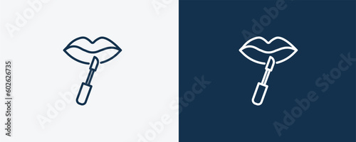 lip gloss icon. Outline lip gloss icon from beauty and elegance collection. Linear vector isolated on white and dark blue background. Editable lip gloss symbol.