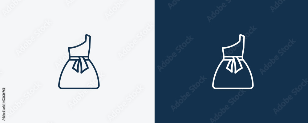 one shoulder dress icon. Outline one shoulder dress icon from clothes and outfit collection. Linear vector isolated on white and dark blue background. Editable one shoulder dress symbol.