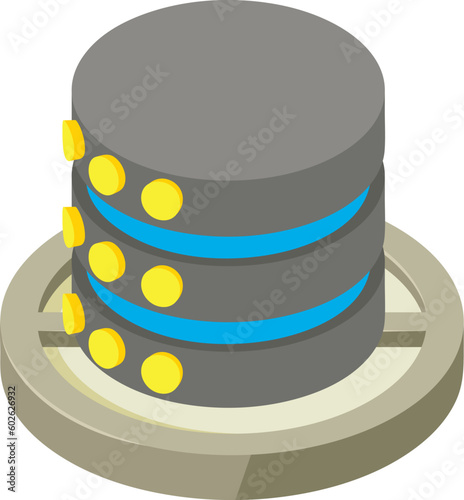 Database icon isometric vector. Modern network database disc with progress bar. Data storage, cryptocurrency concept