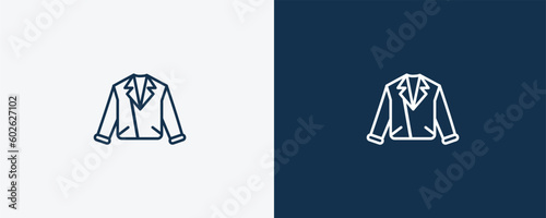 leather biker jacket icon. Outline leather biker jacket icon from clothes and outfit collection. Linear vector isolated on white and dark blue background. Editable leather biker jacket symbol.