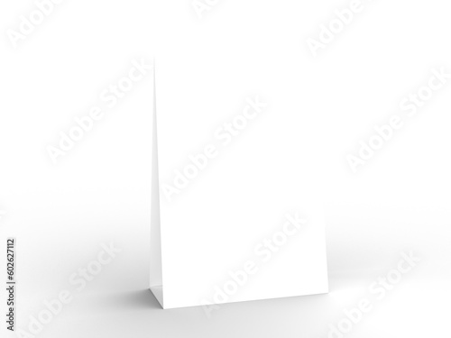 White Paper Stand Table Talker. Tent Table Card. PNG file. 3d render. Blank Mockup.