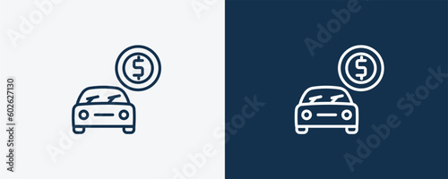 buy a car icon. Outline buy a car icon from commerce and marketing collection. Linear vector isolated on white and dark blue background. Editable buy a car?symbol.