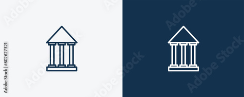 bank symbol icon. Outline and filled bank symbol icon from education and science collection. Linear vector isolated on white and dark blue background. Editable bank symbol symbol.