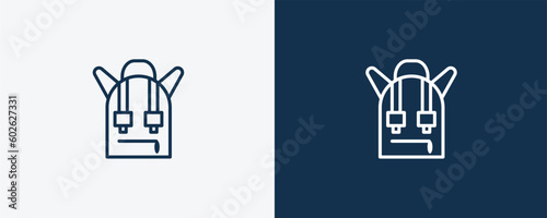 school bag icon. Outline and filled school bag icon from education and science collection. Linear vector isolated on white and dark blue background. Editable school bag symbol.