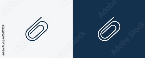 paperclip icon. Outline and filled paperclip icon from education and science collection. Linear vector isolated on white and dark blue background. Editable paperclip symbol.