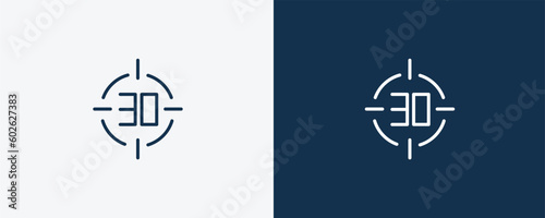 digital display 30 icon. Outline and filled digital display 30 icon from education and science collection. Linear vector isolated on white and dark blue background. Editable digital display 30 symbol.