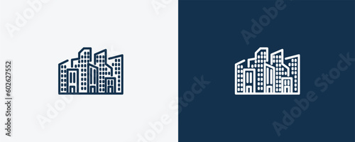 cityscape icon. Outline cityscape icon from automation and high tech collection. Linear vector isolated on white and dark blue background. Editable cityscape symbol.